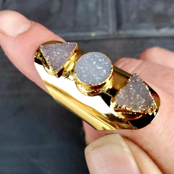 New Unique Titanium Druzy Adjustable Gold Ring. - Picture 8 of 16